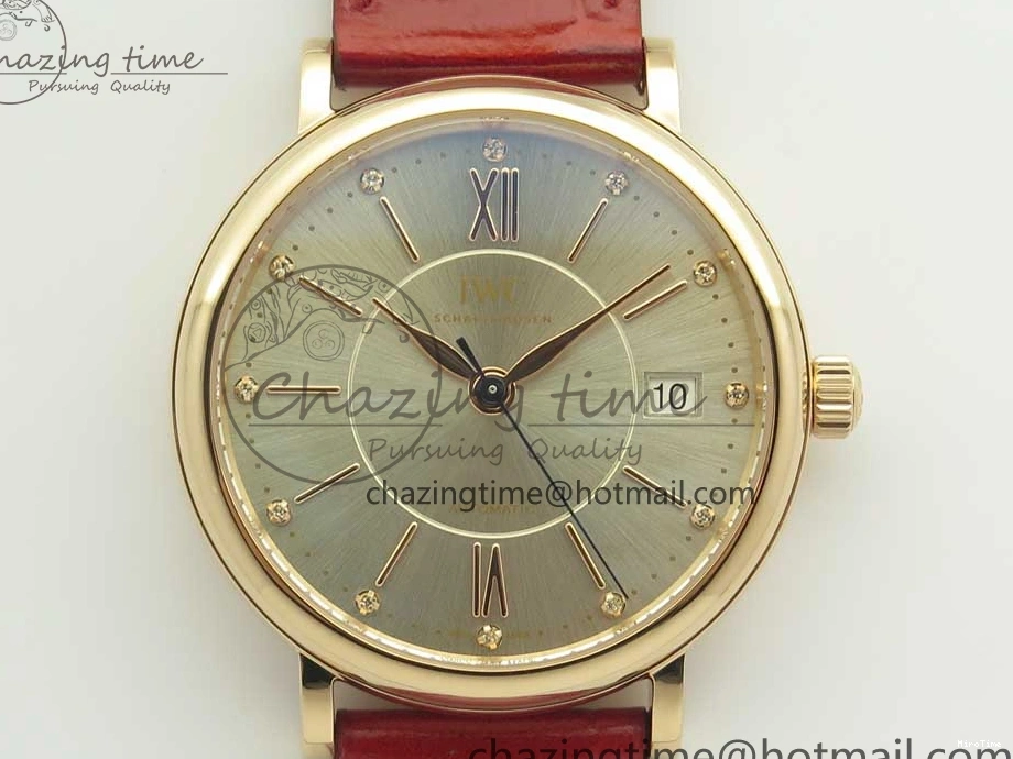 MIROTIME 0319 Portofino IW458101 RG MK 1:1 Best Edition Silver Dial On Red Leather Strap MIYOTA FashionForward 7162